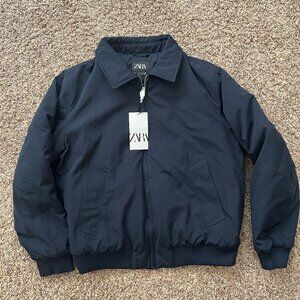Zara Blue Bomber Jacket Padded Zip-up Collared Men's Medium